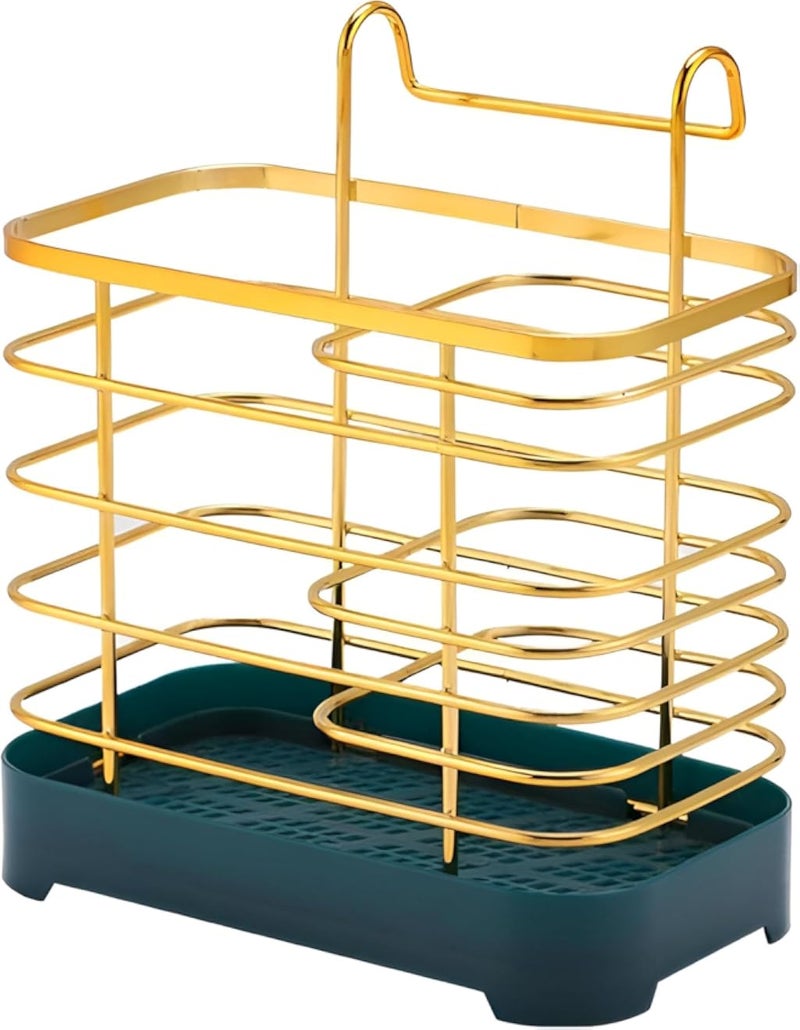 Modern Table Organizer - Functional and decorative gold-plated cutlery holder with smart drainage, perfect for clean and elegant kitchen or dining table arrangements